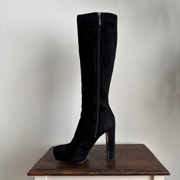 Knee high black suede boot size 6.5 platform leather - Picture 2 of 8